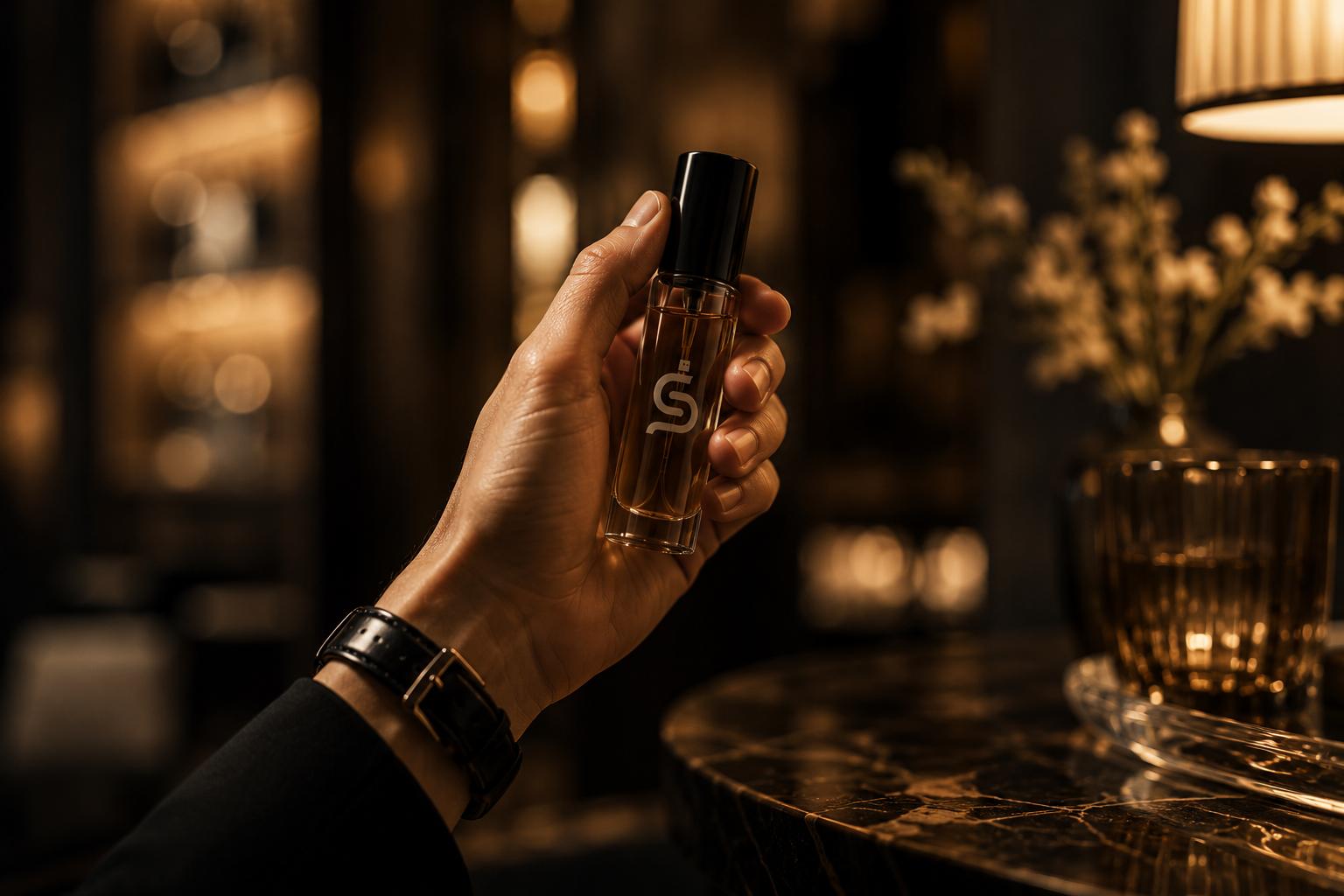 A ScentStop fragrance point in a softly lit hospitality interior